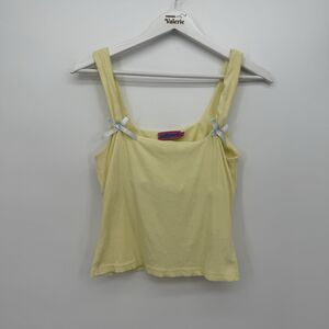 Edikted Pale Yellow Ribbed Tank Top Bow Classic Cropped Size Large Cotton